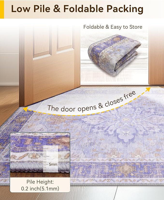 RELEANY Area Rugs 10'x14' Washable Non-Slip, Floral Vintage Distress Print - Image 5