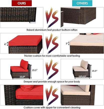 Tangkula 5 Pieces Patio Rattan Furniture Set, Outdoor Sectional Rattan Sofa Set - Image 4