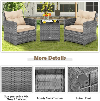 Tangkula 3 Pieces Wicker Patio Furniture Set, Outdoor Rattan Conversation - Image 9