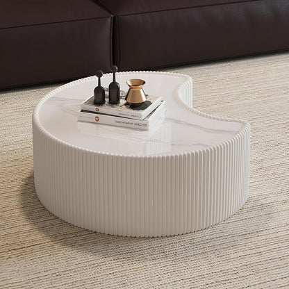 29.53" Marble Coffee Table, Modern Creative Moon Coffee Table by Henf