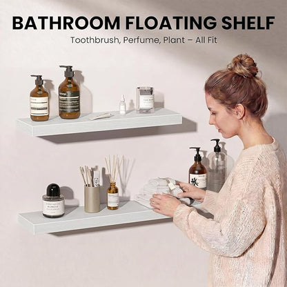 Fun Memories Floating Shelves for Wall, 36 Inch Long Set of 2 Rustic Wood Wall - Image 4