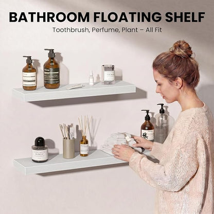 Fun Memories Floating Shelves for Wall, 32 Inch Set of 2 Rustic Wood Wall - Image 3