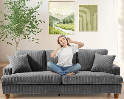 Kidirect 87in Corduroy Couch, Sofa No Tool Assembly, Comfy Couches by Kidirect