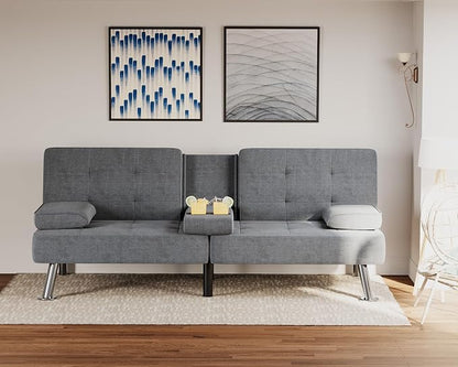 Flamaker Futon Sofa Bed Modern Folding Futon Set Linen Fabric Convertible - Image 2
