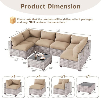 LOUVIXA 7 Piece Outdoor Patio Furniture Set, Outdoor Sectional Sofa, Wicker - Image 2