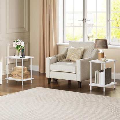 HOOBRO Side Table with Charging Station, Nightstand with 2-Layer Storage Shelves - Image 2