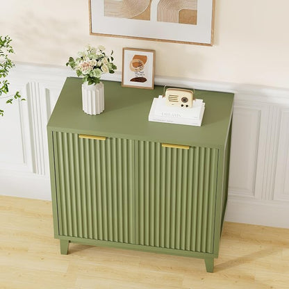 Fluted Cabinet with Storage, 2 Doors Sideboard Buffet, Mid Century Modern - Image 9
