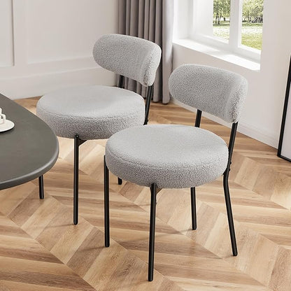 Sweetcrispy Dining Chairs Set of 4, Boucle Upholstered Modern Mid Century Round - Image 7
