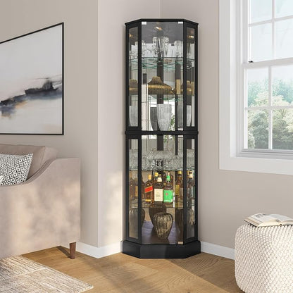 BELLEZE Lighted 3-Side Glass Display Curio Cabinet - Image 3