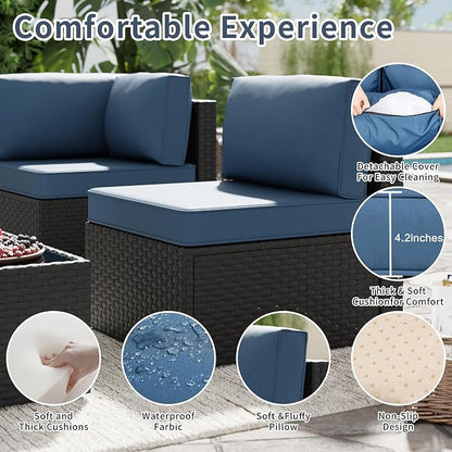 SUNLEI 5pcs Patio Furniture Sets Conversation Set, Low Back All-Weather Rattan - Image 3
