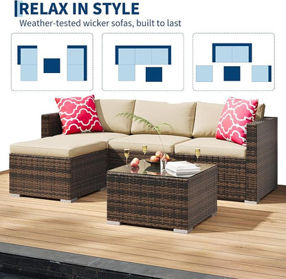 GAOMON 5-Piece All-Weather Patio Furniture Set, Convertible Outdoor Sectional - Image 7