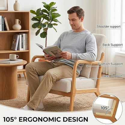 Mid Century Modern Accent Chair, Upholstered Corduroy Armchair - Image 5