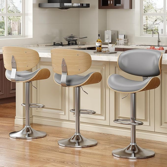 YaFiti Bar Stools Set of 3, Bentwood Adjustable Height Swivel Bar Stools by YaFiti
