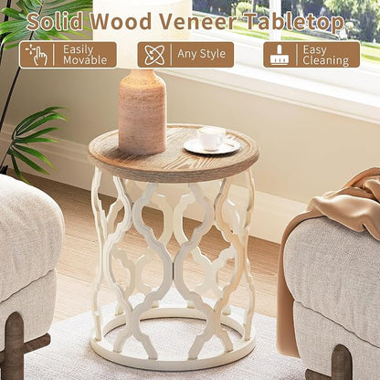 karlott Farmhouse End Table, 18.5'' French Country Round Side Table, Distressed - Image 3