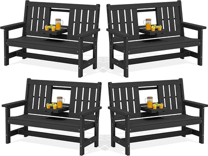SERWALL Outdoor Bench with Cup Holder, Oversized 58" HDPE Porch Bench Suitable by SERWALL