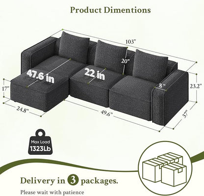 Welzona 103" Modular Sectional Sofa, Minimalist Comfy Cloud Couch Sectional - Image 2
