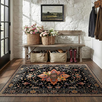 RELEANY Area Rugs 5'x8' Washable Non-Slip, Floral Vintage Distress Print - Image 3