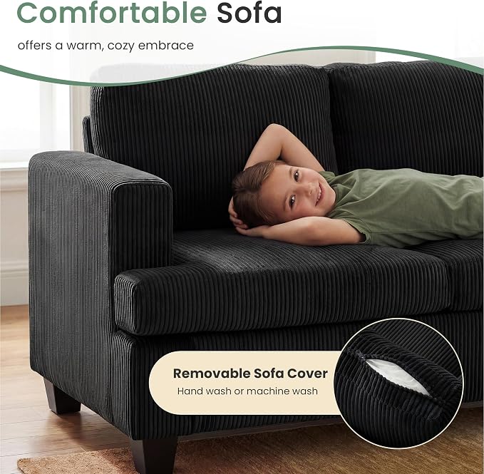 2 Pieces Corduroy Couch Set for Living Room, Deep Seat Floor Couch for Bedroom - Image 6