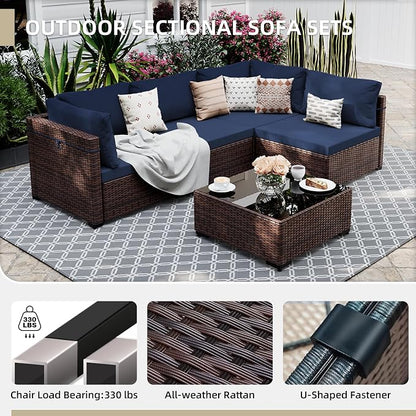 UPHA 5 Pieces Patio Furniture Sets, Wicker Outdoor Sectional Sofa Couch - Image 3