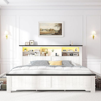 EnHomee King Size Bed Frame and Headboard & Storage, 4 Drawers and LED Built in - Image 3