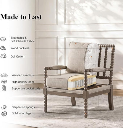 DUHOME Linen Fabric Spindle Accent Chairs Set of 2, Spool Chairs - Image 5