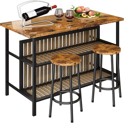 AWQM Kitchen Island with Seating & Storage Shelf, Wooden Island Table by AWQM