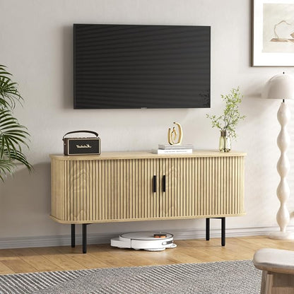 47''W Natural Storage Cabinet, Media Console, Tambour TV Stand; Sliding Door - Image 9