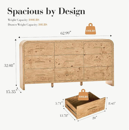 Curved 9-Drawer Dresser for Bedroom, Vanity Desk TV Stand for Living Room - Image 2