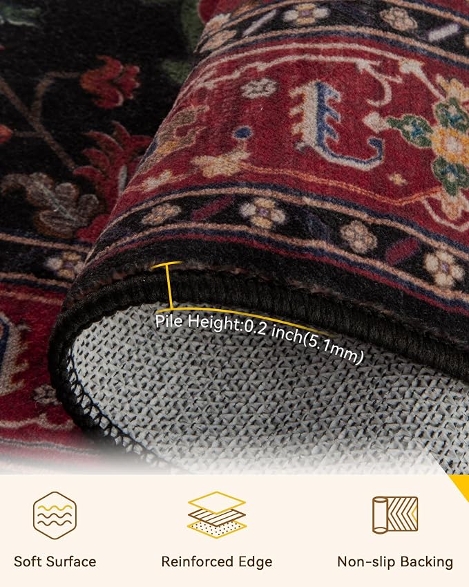 RELEANY Area Rugs 9'x12' Washable Non-Slip, Floral Vintage Distress Print - Image 5