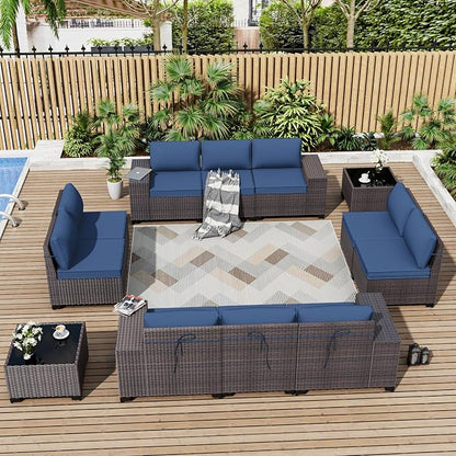 ALAULM 12 Pieces Outdoor Patio Furniture Set Sectional Sofa Sets Brown PE by ALAULM