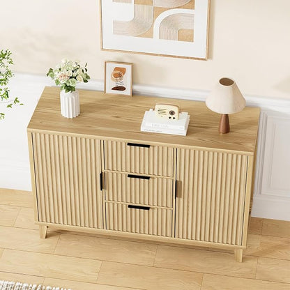 47.2" W Storage Cabinet with 3 Drawers, Fluted Buffet Cabinet with Storage - Image 9