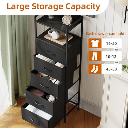 Somdot Tall Dresser for Bedroom, 5 Drawers Nightstand Vertical Storage Tower - Image 5
