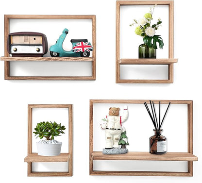 PHOENANCEE Square Floating Shelves, Framed Wall Shelf Decorative Set of 4 by PHOENANCEE