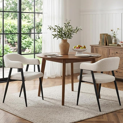 HNY Modern Dining Room Arm Chairs Set of 2, Mid-Century White Faux Sherpa by HNY