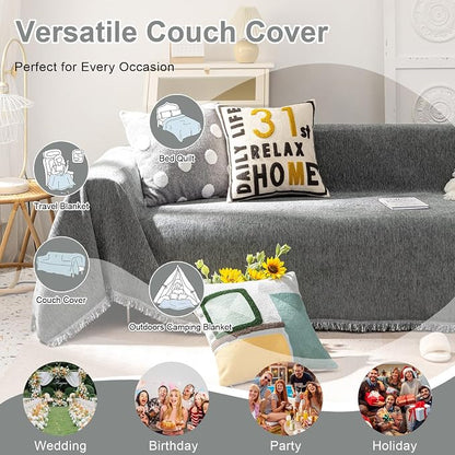 VClife Bohemian Chic Texture Sofa Cover Vintage Farmhouse Gray Couch Cover - Image 4