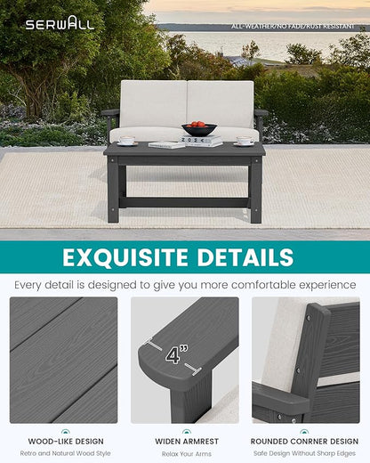 SERWALL HDPE Outdoor Patio Loveseat, All Weather Wood-Like Outdoor Sofa HDPE - Image 2
