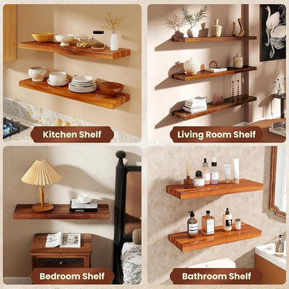 55" Solid Teak Floating Wall Shelf - Image 8