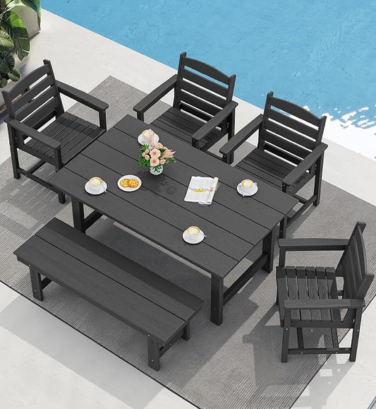 SERWALL Patio Dining Table and Bench Set by SERWALL