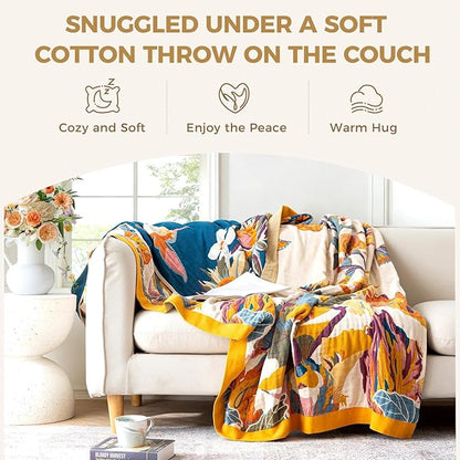 LUTBM Boho Throw Blanket for Bed 100% Cotton Soft Lightweight Quilt Floral - Image 4