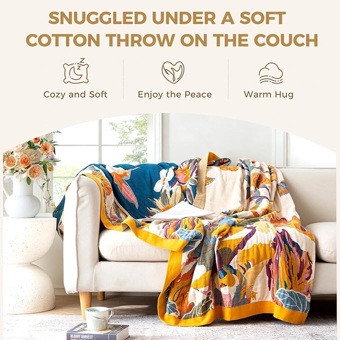 LUTBM Boho Throw Blanket 100% Cotton Soft Bed Throw Twin Lightweight Summer - Image 4