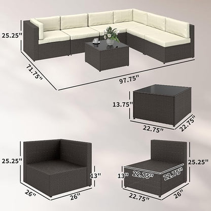 Outsunny 7 Piece Patio Furniture Set, Wicker Outdoor Sectional Sofa Set - Image 3