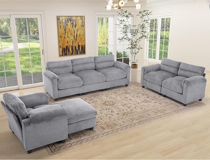 HAOMARKETS Corduroy Sofa Set, Upholstered Armchair and Loveseat Sofa Set of 2 - Image 7