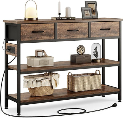 Lulive Entryway Table with Power Outlets, Console Table with 3 Fabric Drawers by Lulive