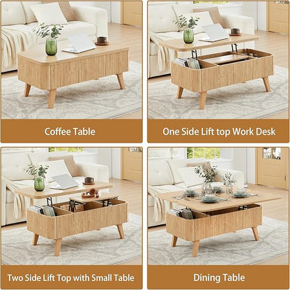 3 in 1 Lift Top Coffee Table, Fluted Convertible Coffee Tables Converts to - Image 4