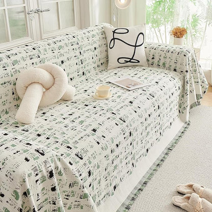 DREAMINGO Abstract Chenille Couch Cover Blanket Beige Green Black Boho Sofa - Image 7