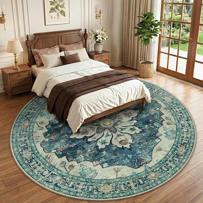 RELEANY Area Rugs Round 10ft Washable Non-Slip, Floral Vintage Distress Print - Image 2