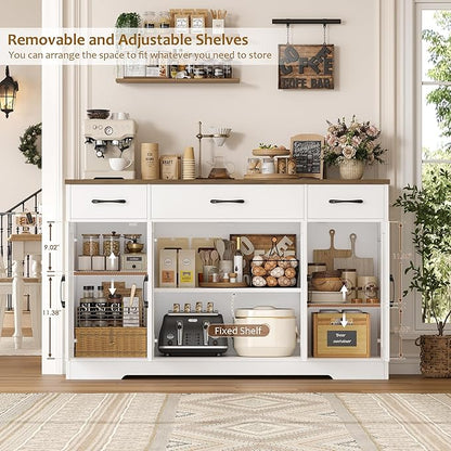 HOSTACK Buffet Cabinet with Drawers, Modern Farmhouse Coffee Bar Station Wood - Image 6