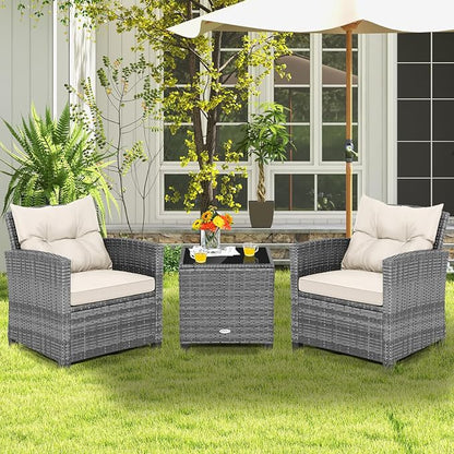 Tangkula 3 Pieces Patio Furniture Set, PE Rattan Wicker 3 Pcs Outdoor Sofa Set - Image 2
