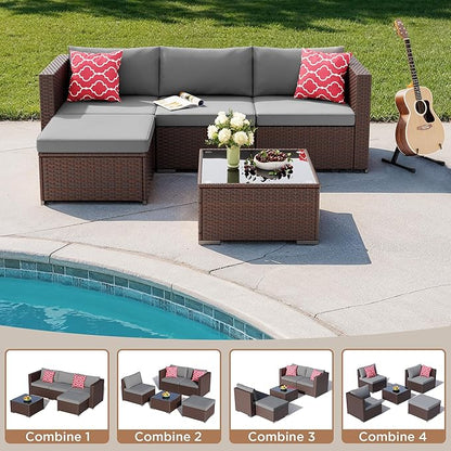 Aiho 5 Pieces Patio Furniture Set All-Weather Outdoor Wicker Sectional Patio - Image 8