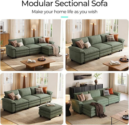 LINSY HOME 123" Modular L-Shaped Sectional Sofa, 3-Seat Corduroy Modern Cloud - Image 6